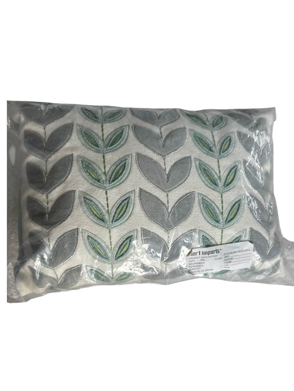 Pier 1 Imports Beaded Leaf Embroidered Throw Pillow - Gray & Green